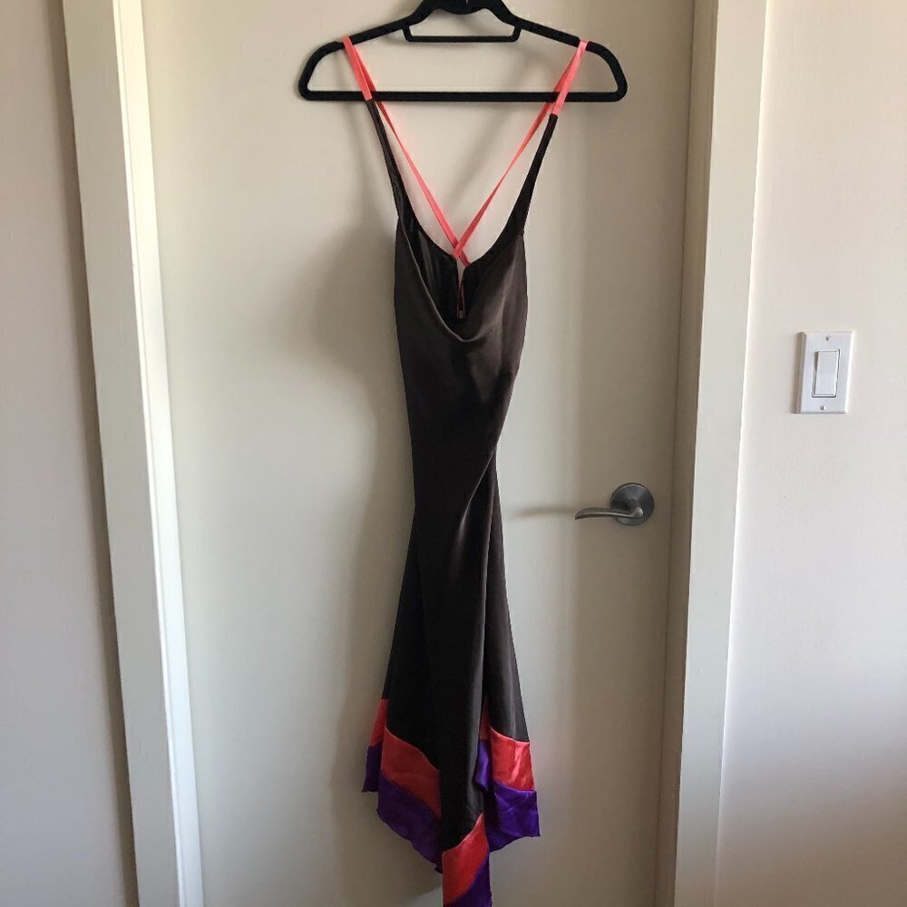 𝅺satin Like Asymmetrical Hem Cami Slip Dress